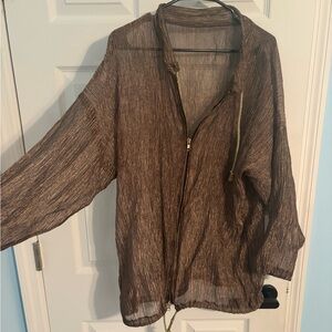 Sheer Golden Brown Zip-Up Jacket Perfect for Festival Season!